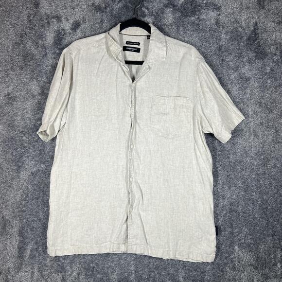 Kenneth Cole Other - Kenneth Cole Shirt Mens L Beige Short Sleeve Button Up Linen Lyocell Pocket